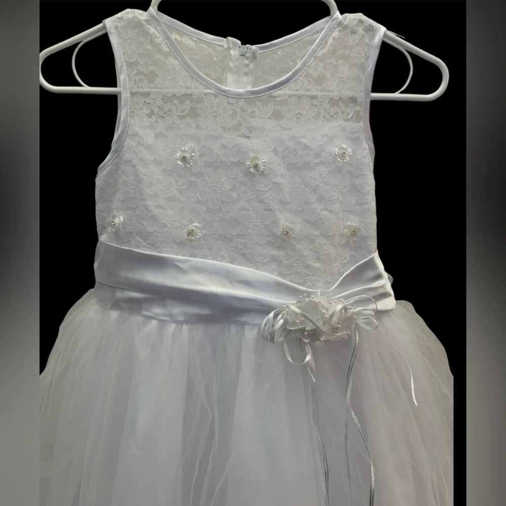 Cecikid girls communion flower girl tulle dress sz 9/10 white bow